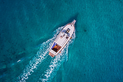 Boat sailing viewed from above