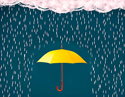 Un paraguas amarillo debajo de la lluvia 