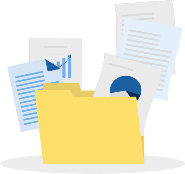 Document filter tool illustration showing documents and a magnifying glass