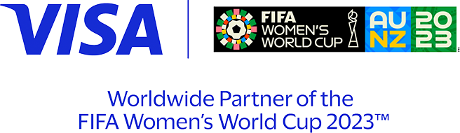 Logo de VISA junto con el de la Copa Mundial Femenina de la FIFA 2023