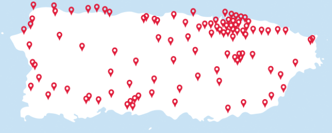 Mapa de Puerto Rico con la ubicación de las sucursales de Popular 