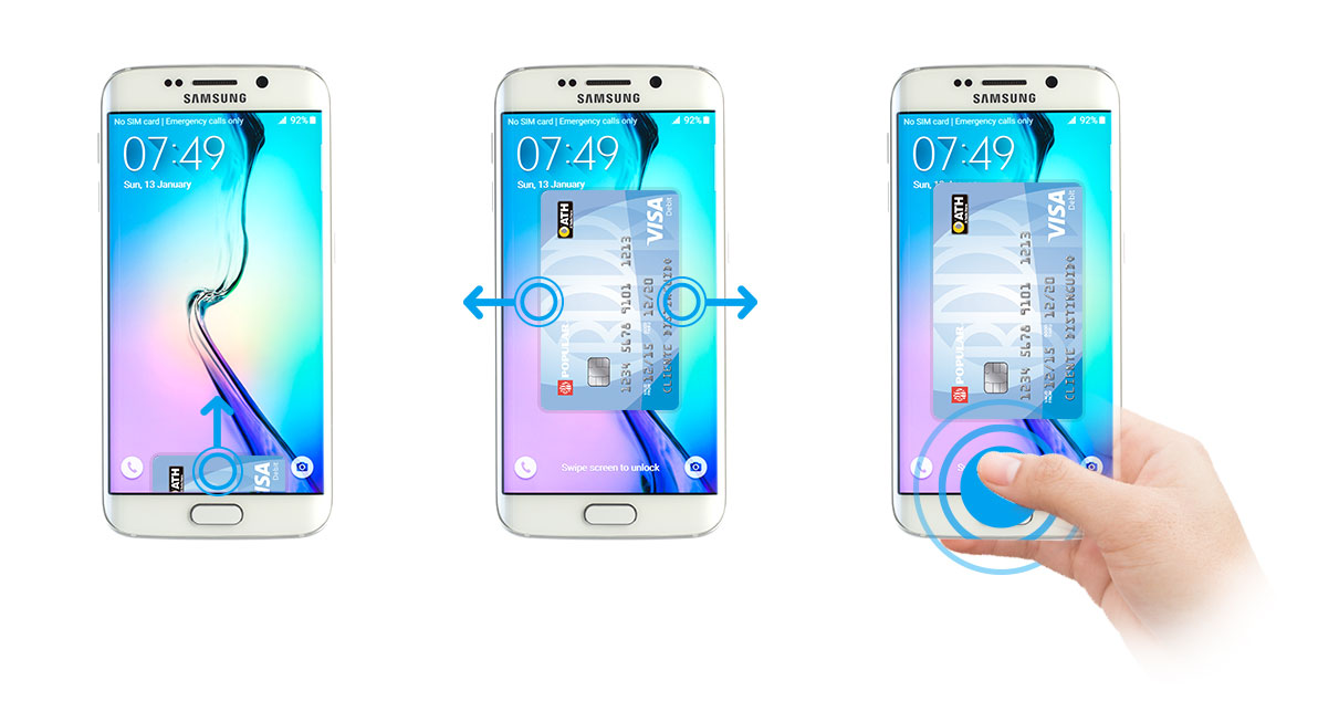 Teléfono Samsung con las tarjetas de Popular registradas para emitir pagos 