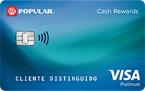 Tarjeta de Crédito Visa Cash Rewards de Popular en tonalidades de azul con chip
