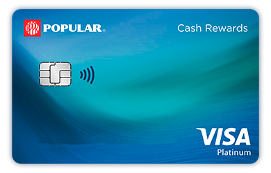 Tarjeta de Crédito Visa Cash Rewards de Popular en tonalidades de azul con chip